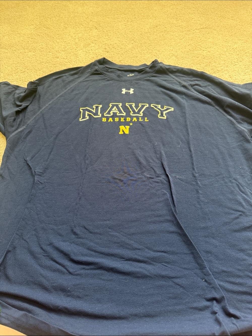Under Armour Navy Baseball Tee in Navy with Yellow Logo